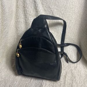 Perlina Black Leather small Backpack/ Slingback.gold tone hardwares